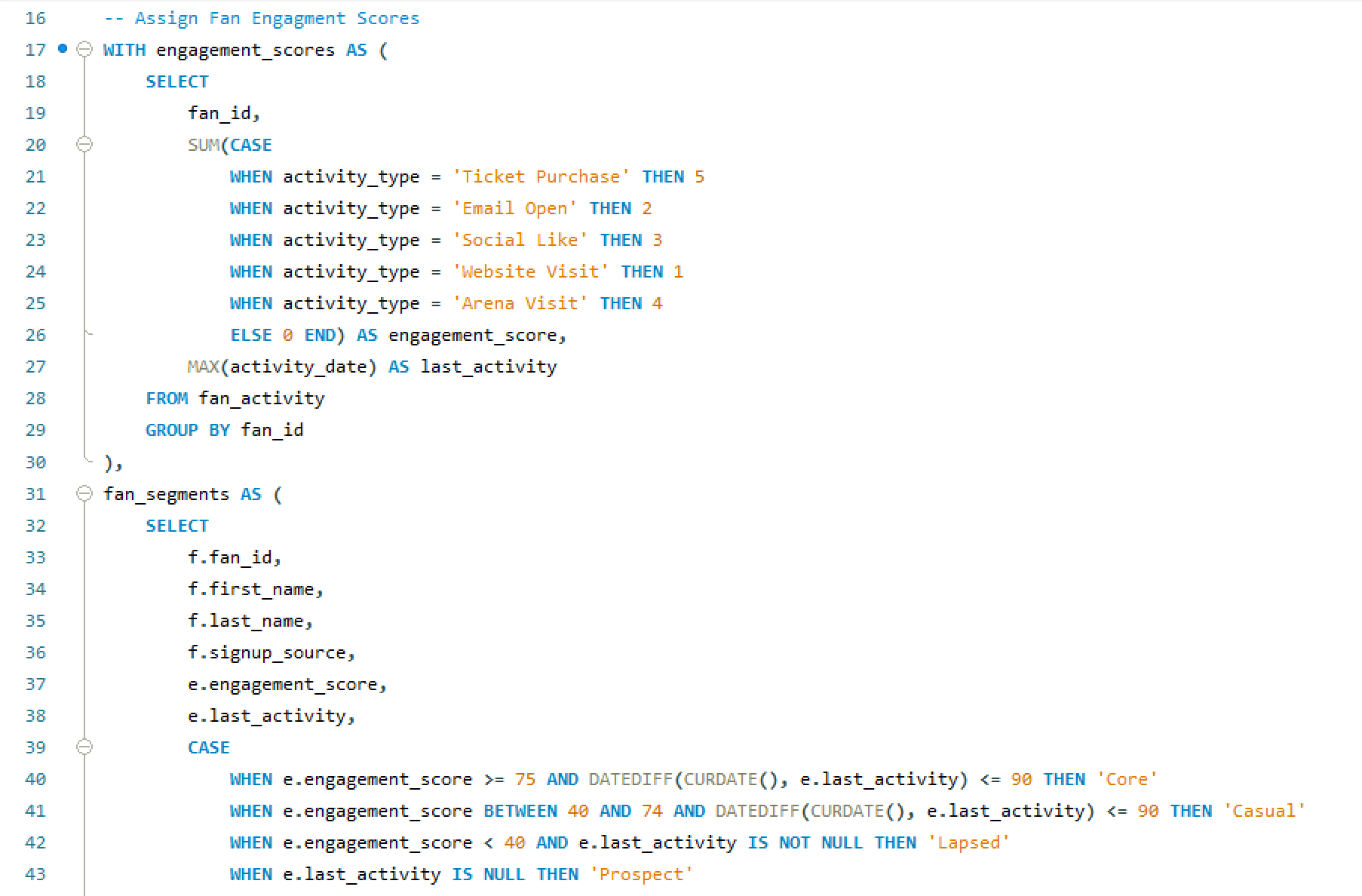 Fan Engagement SQL Script