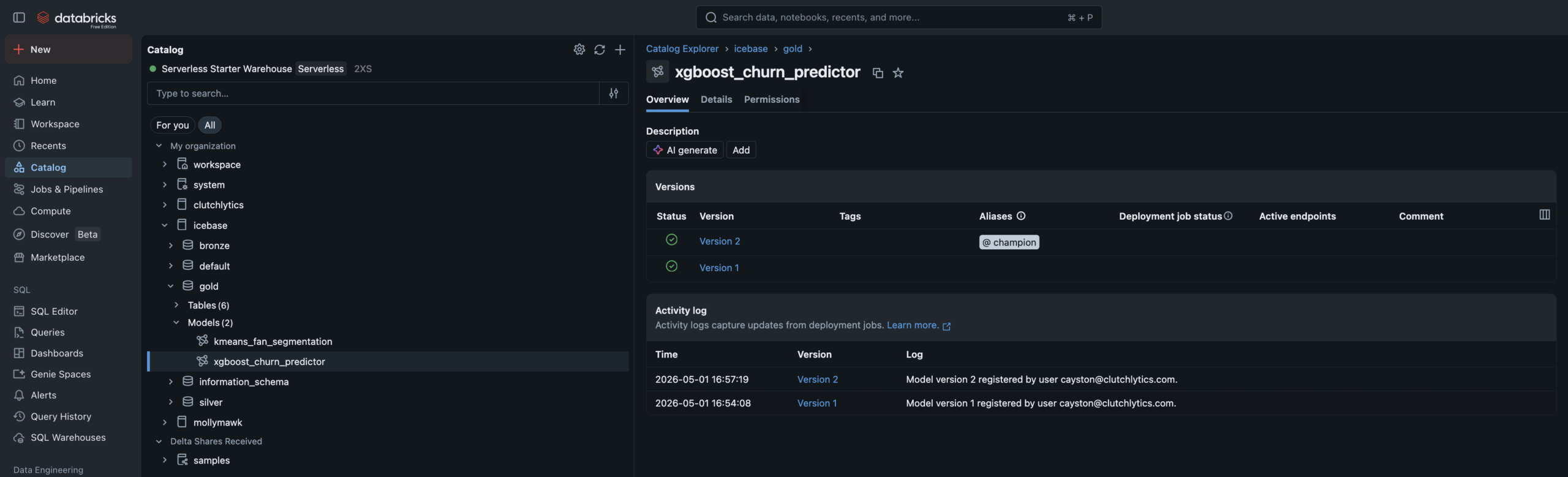 Unity Catalog Model Registry